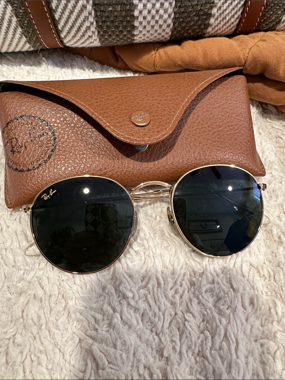 Ray-Ban Gold Frame Sunglasses with Black Lenses
